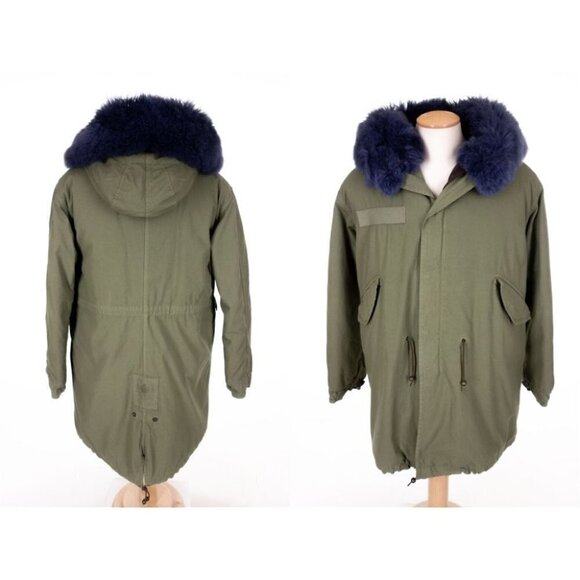 MR & MRS ITALY New Army Parka Quilt Alpaca Fur Mens S Blue France - Picture 2 of 12